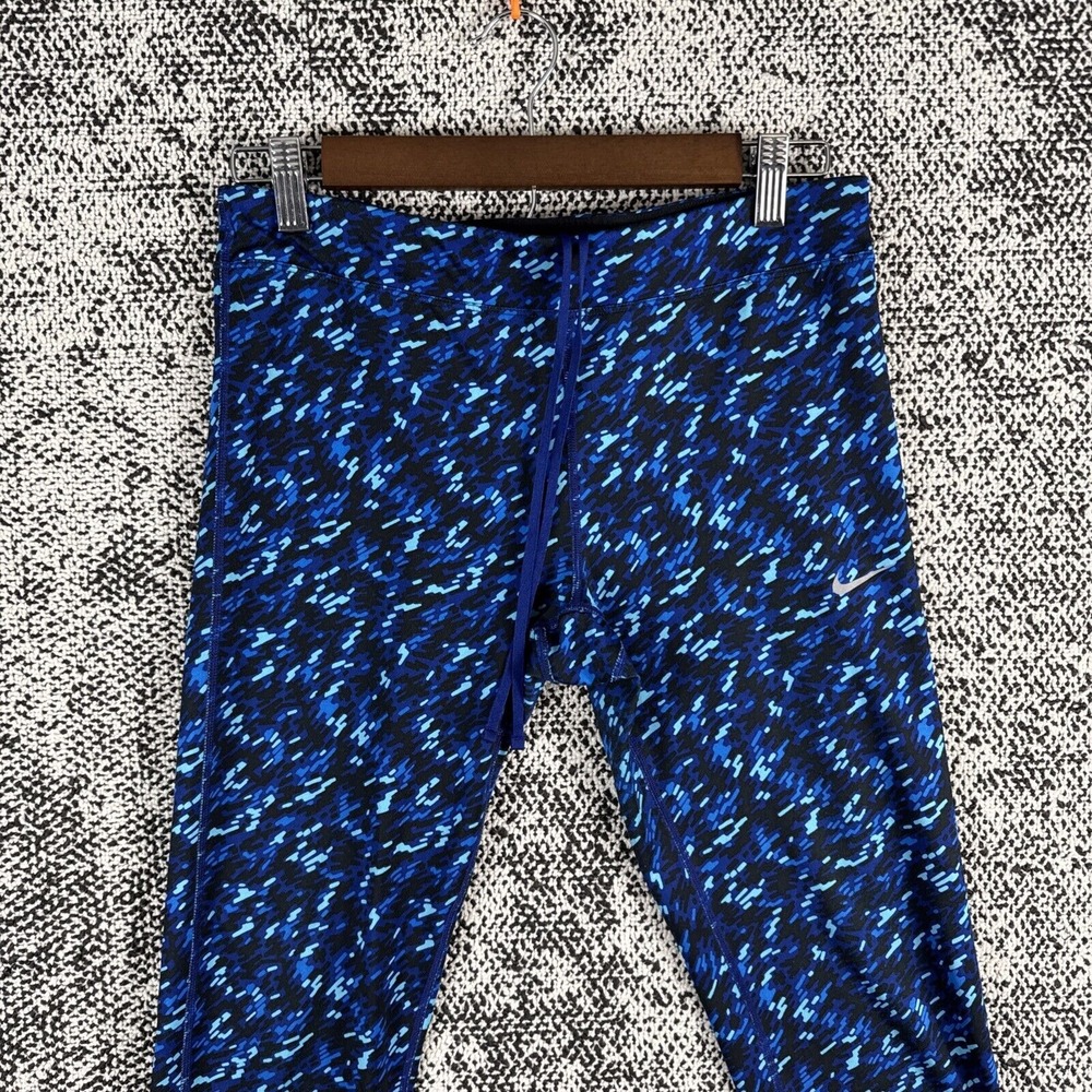 Nike Dri Fit Womens Medium Leggings Drawstring Blue Geometric - Picture 2 of 14